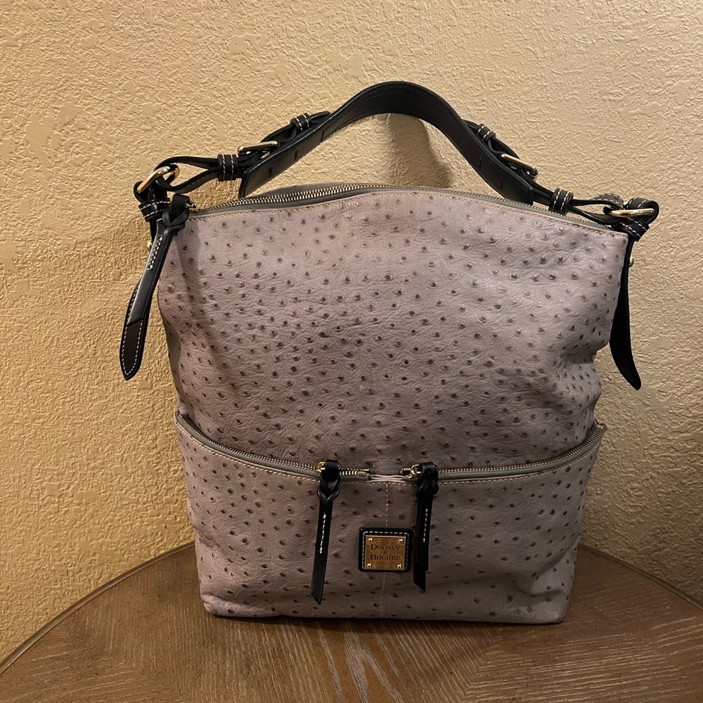 Dooney & Bourke "Dillen" Grey Ostrich Embossed Hobo/Shoulder Bag